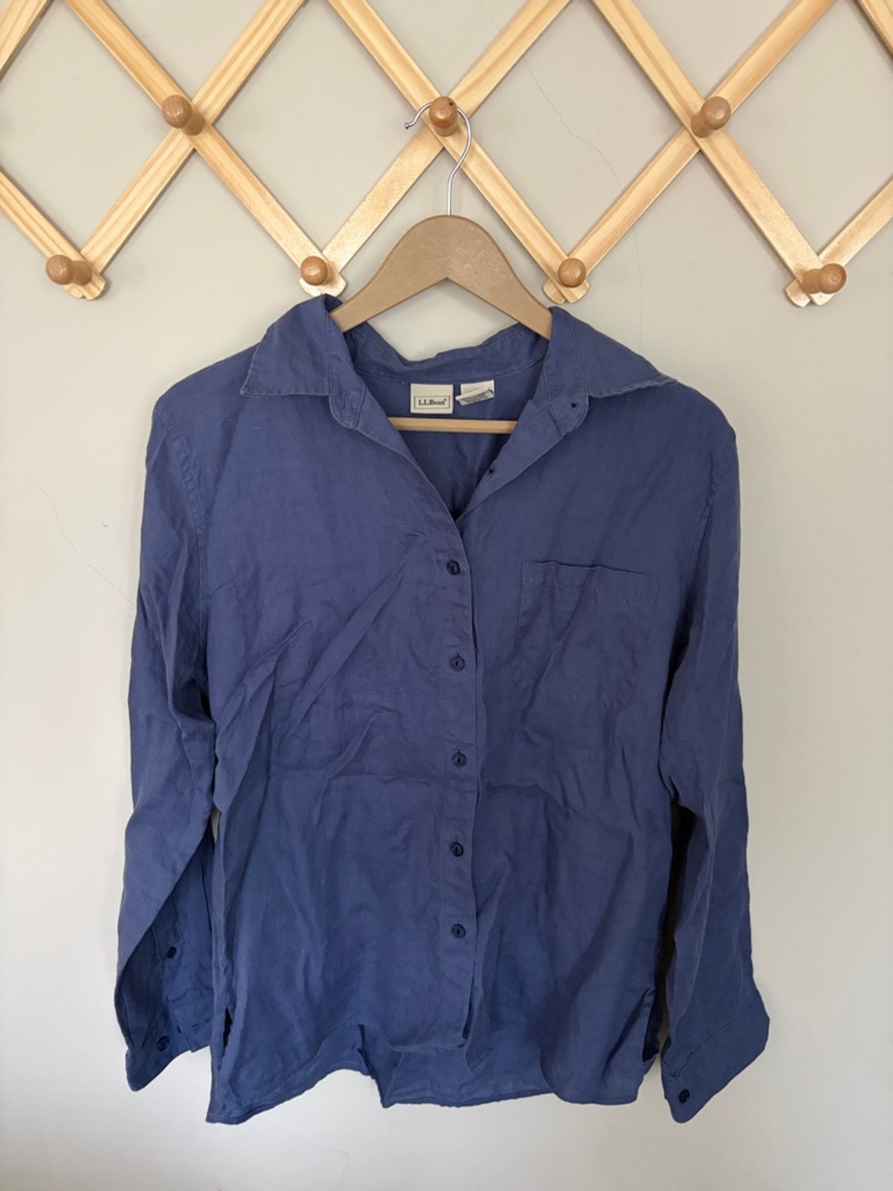 L.L. Bean dark denim  Blue Casual Linen Button-Down Shirt